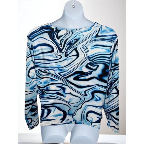 Shein Curve 3XL Blue Marble Print Long Sleeve Tunic Top Womens Polyester Blend - Picture 6 of 7